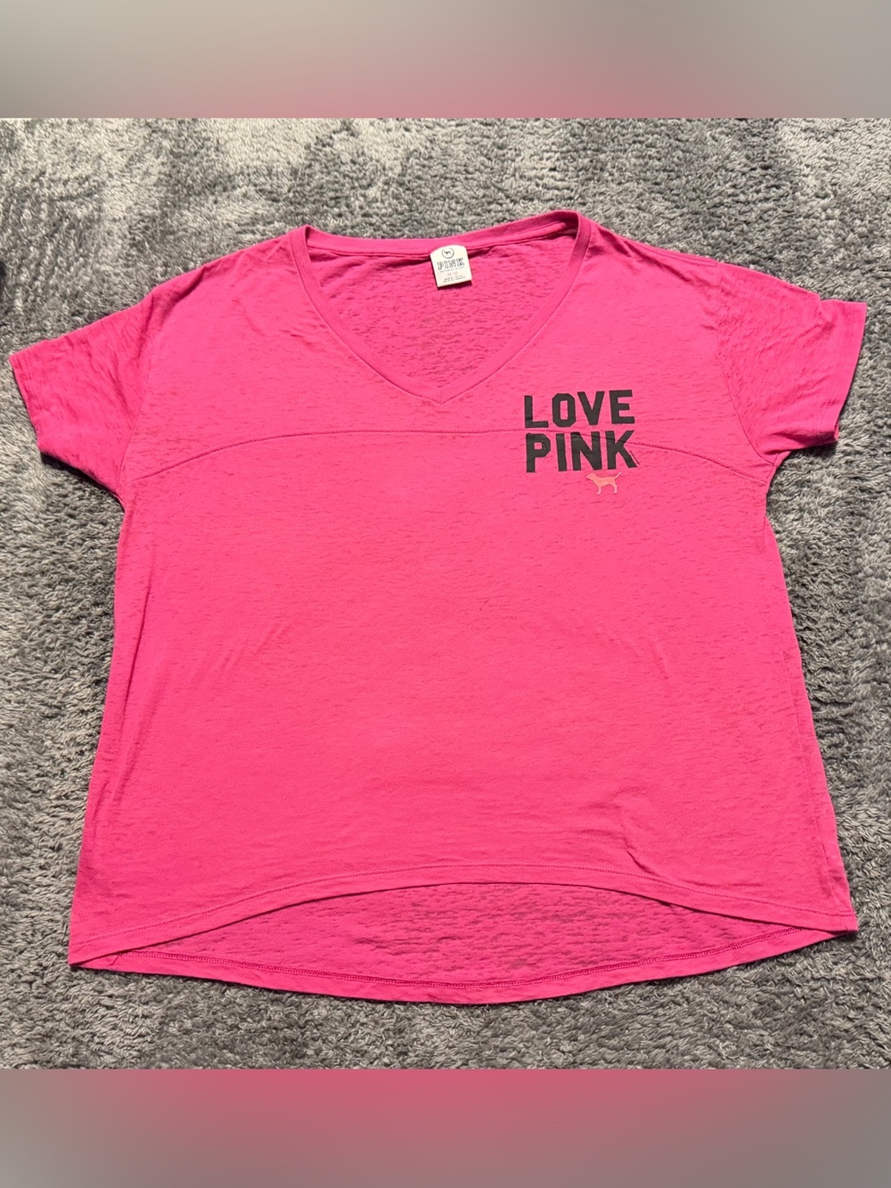 PINK Victoria's Secret Hot Pink 'LOVE PINK' V-Neck Tee
